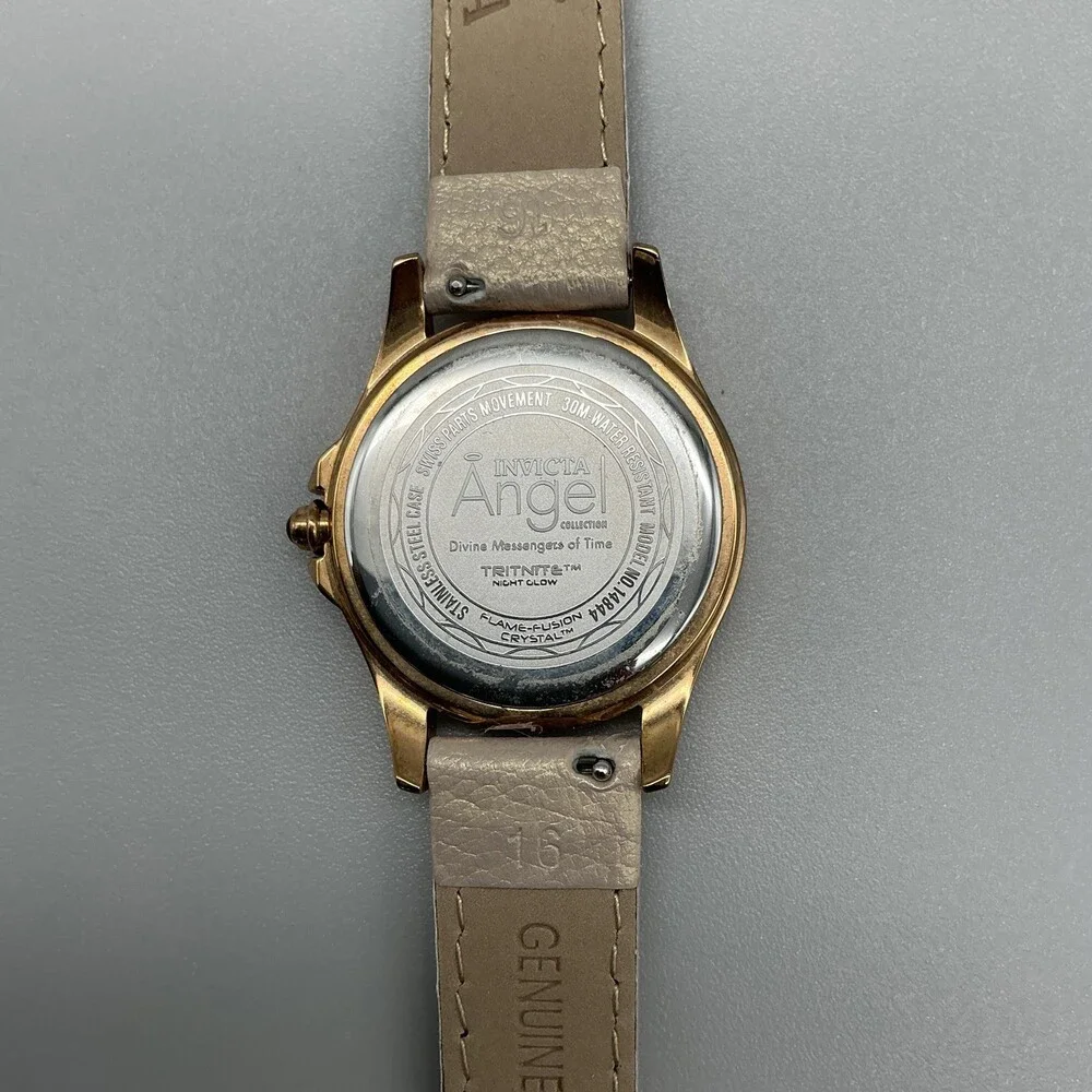 Invicta Angel Womens Watch 33mm Silver Rose Gold Tone Beige Leather New Battery